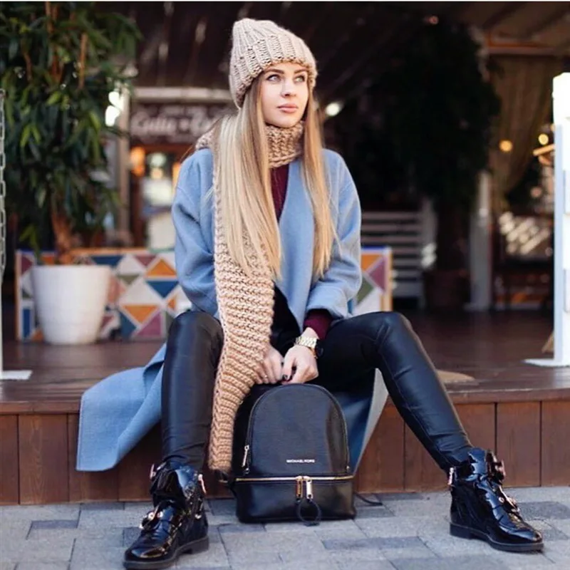 Fashion Knit hat ladies winter solid color simple thick wool hat warm earmuffs hat female cap