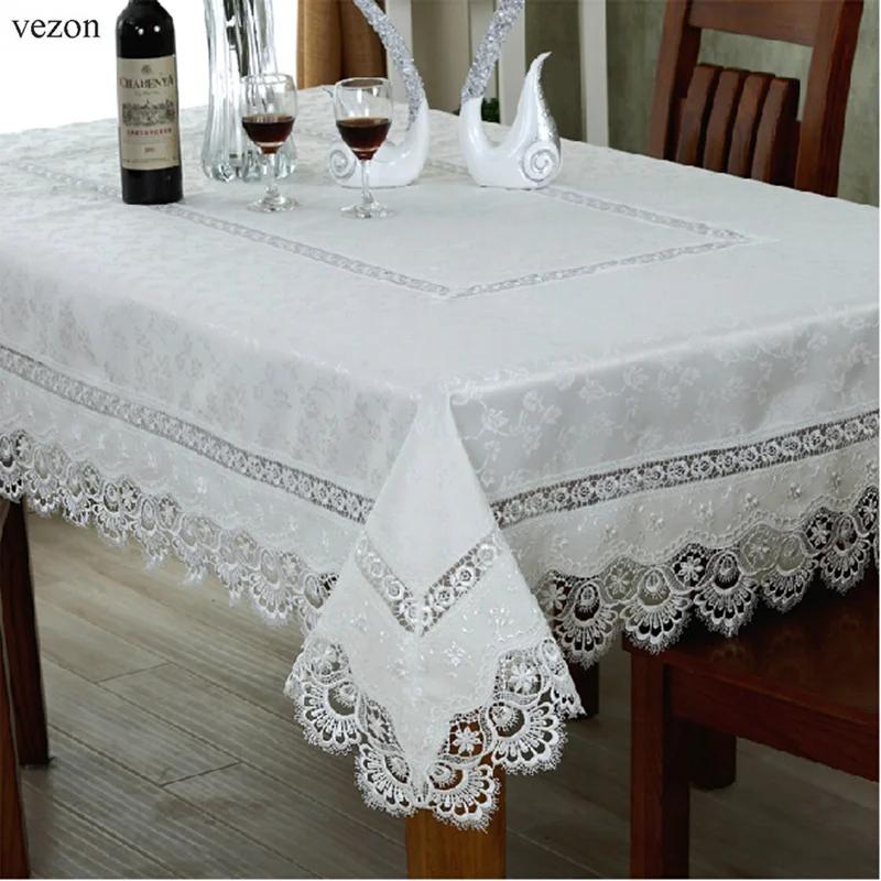 vezon Hot Sale 180*270cm Elegant Polyester Fabric Lace Tablecloths 72*