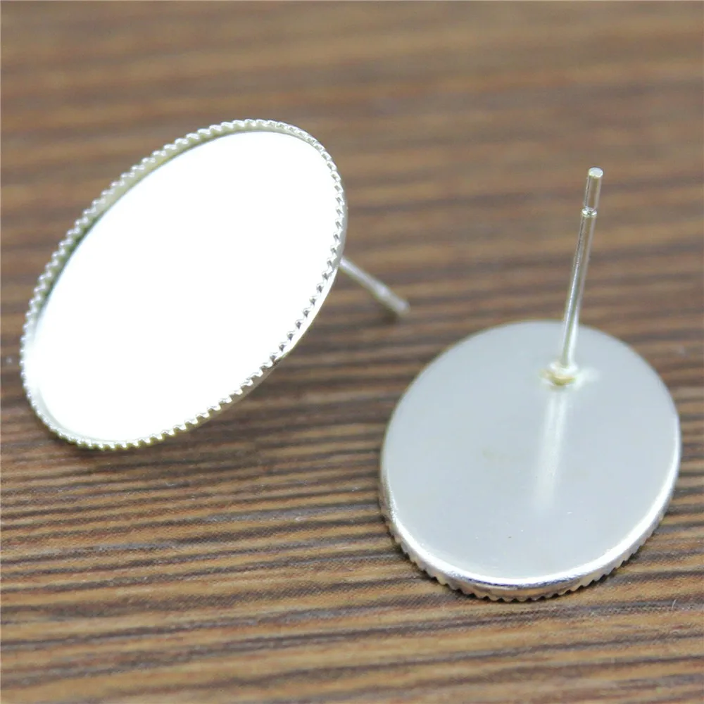 20pcs 3 Colors Fit 10x14/13x18/18x25mm Oval Glass Cabochon Copper Material Sawtooth Edge Earring Studs Base Setting | Украшения и