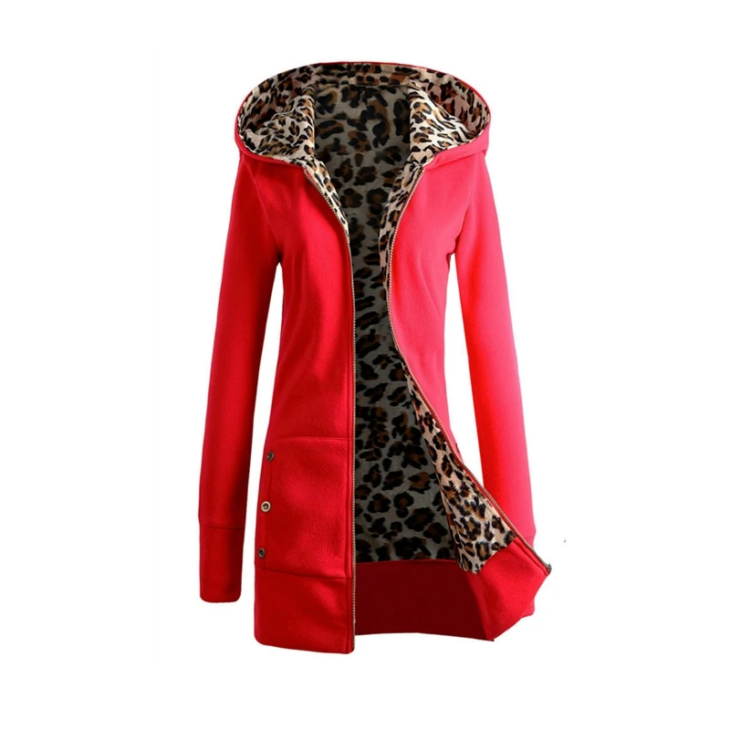 Manubeau леопардовая подкладка пальто размера плюс S-6XL зима Женская Толстая Женская на молнии осеннее теплое пальто длинная куртка с капюшоном верхняя одежда
