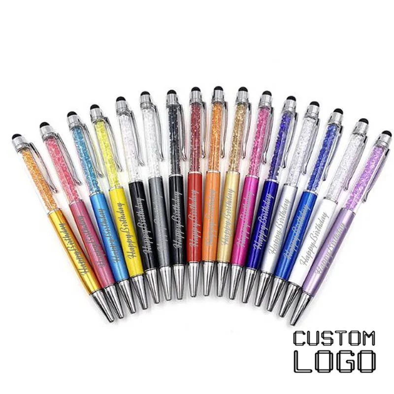 20pcs Metal Capacitor Touch Screen Pens Laser Engraving Custom Logo Students Stationery Ballpoint Pens Diamond Crystal Gifts Pen