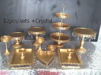 

DHL Set of 12 pieces gold cake stand wedding cupcake stand set crystal candy bar decoration cake tools bakeware set