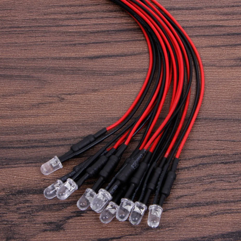 New YAM 10 Pcs DC 24V Pre-wired LED Lamp Red Light Cable Bulb Emitting Diode 18cm 5mm