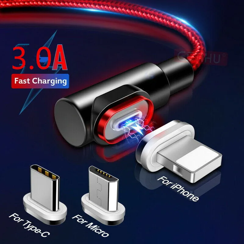 

Magnetic Cable Micro USB Type C For iPhone Lighting Cable 1M 3A Fast Charging Wire Type-C Magnet Charger Phone Cable Nylon LED