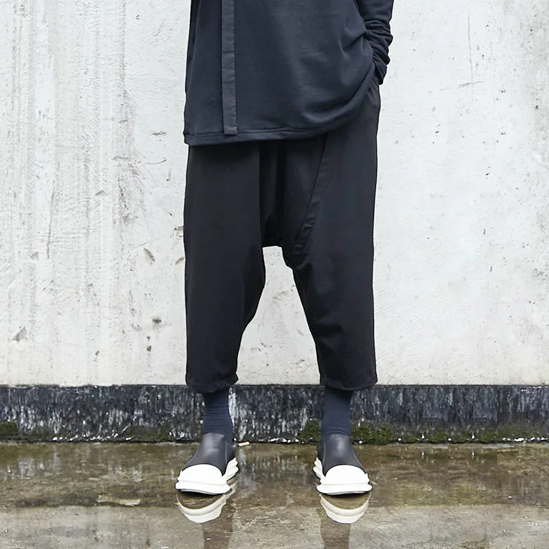 

Men Dark Black Cross Pants Streetwear Hip Hop Punk Gothic Harem Trousers Male Japanese Harajuku Loose Casual Wide Leg Pants