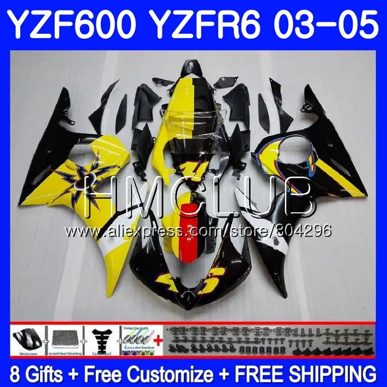 

Bodywork For YAMAHA YZF-R6 03 05 YZF600 YZFR6 03 04 05 101HM.16 YZF-R600 YZF 600 R 6 YZF R6 2003 2004 2005 Yellow black Fairings