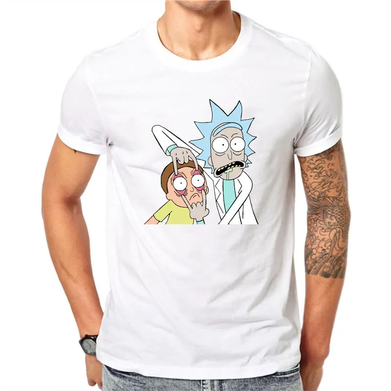Anime Rick and Morty 100% Cotton Summer Funny Design Men T Shirts Cartoon Man's Clothing White T Shirt Men Unisex Tops Tee S-3XL