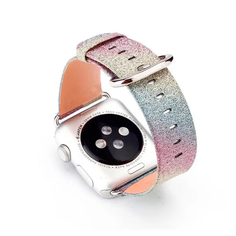 Из искусственной кожи блестящие браслет ремешок для Apple Watch группа 44/42/40/38mm браслет Рождество смотреть ремешок для iwatch 4/3/2/1 Pow