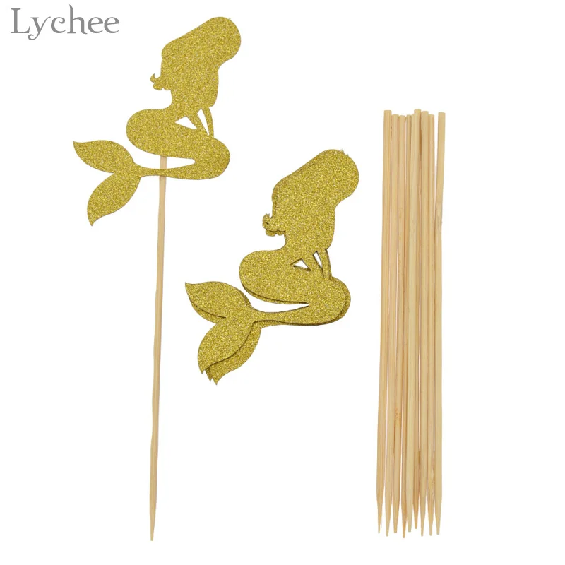 

Lychee 10pcs Giltter Mermaid Cupcake Toppers Birthday Party Supplies Baby Shower Wedding Party Decoration