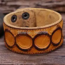 G87 желтый ретро рельефная текстура Качество кожаный браслет Широкий манжеты