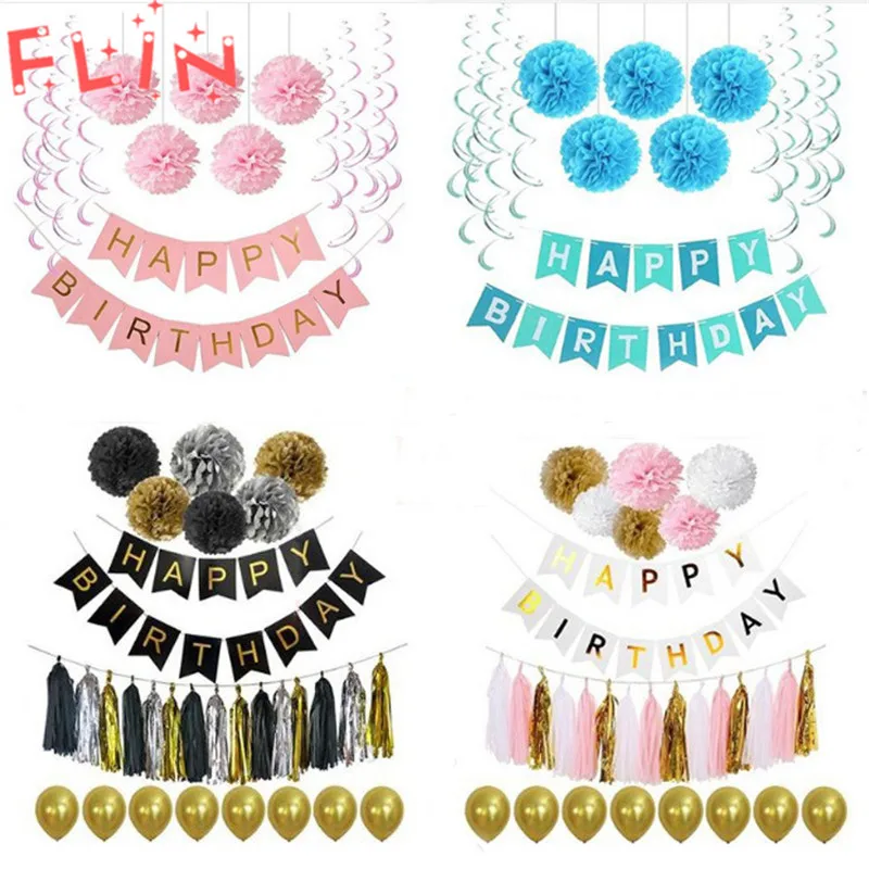 

1Set Paper Flower Ball Pull Flag Ribbon Birthday Holiday Event Party Wedding Decoration Supplies Paper Banner Tassel Birthday