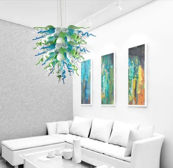 

Hot Sale Rustic Pendant Lamps Blown Glass LED Bulbs Chandelier Lighting Turquoise Green White Living Room Chandeliers for Sale