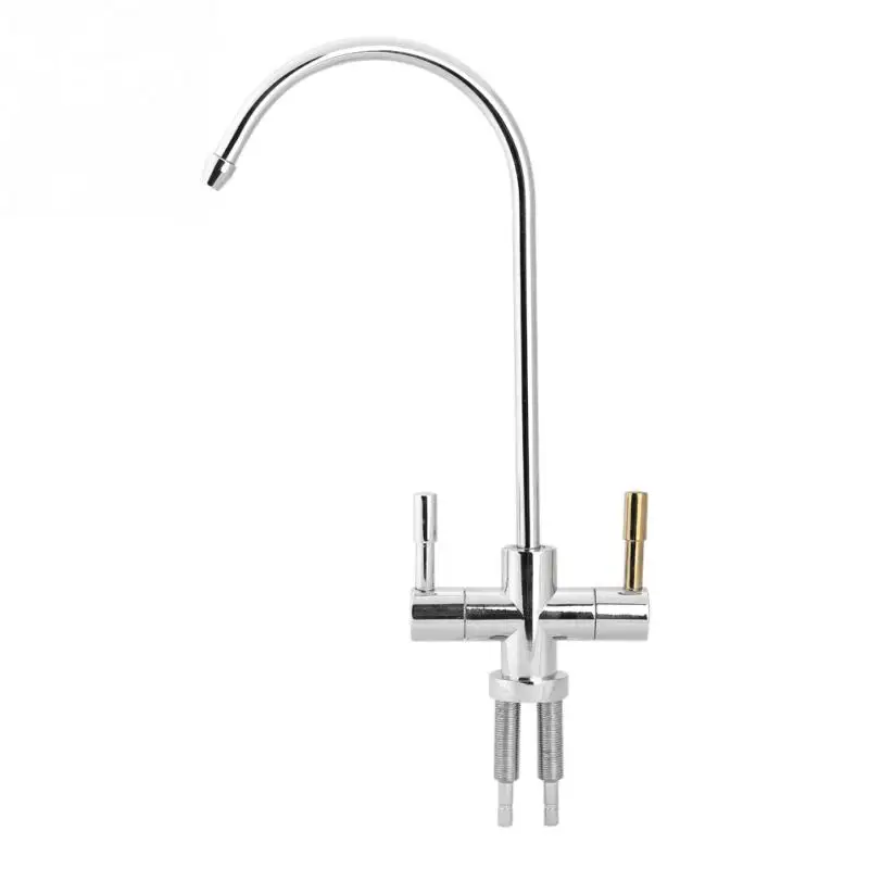 

1/4'' Double Holes Sink Faucet Tap Chrome Reverse Osmosis Drinking Water Filter 360 Degree Rotation Goose Neck Faucet Torneira