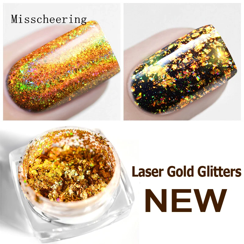 

0.2g 1Box Laser Gold Nail Art Glitter Galaxy Flakes Magic Mirror Effect Holographic Sequin Powder DIY Chrome Pigment Decorations