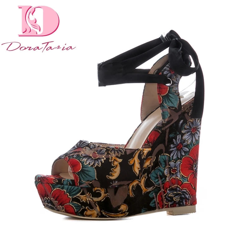 

DoraTasia 2018 Large Size 34-41 Wedge High Heels Peep Toe Women Pumps Platform Shoes Wrapped Woman Pumps