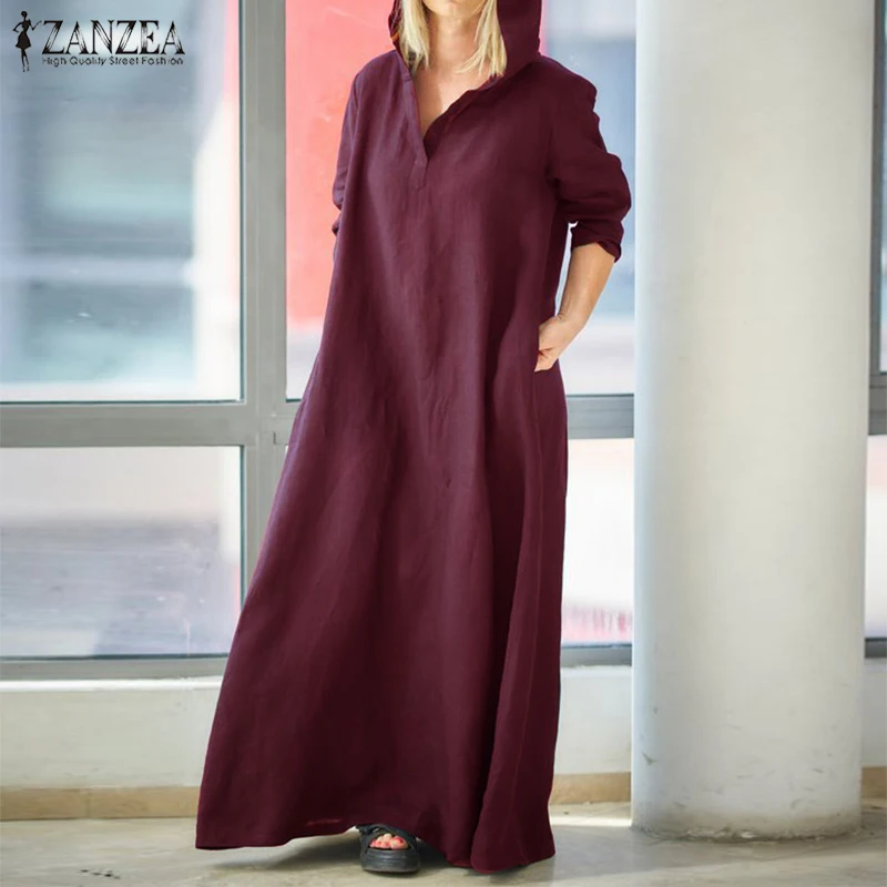 long sleeve hooded maxi dress