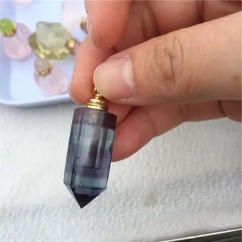 

Hot sale natural rainbow fluorite carving essential oil bottle healing crystals