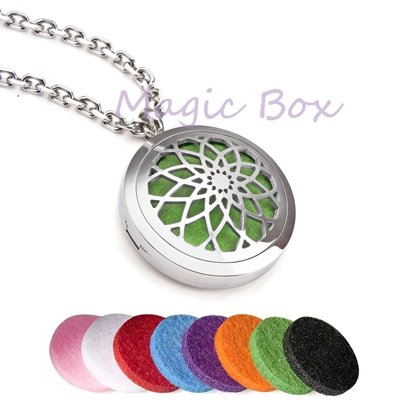 

Stainless steel Aromatherapy Essential Oil Diffuser Necklace raised Locket Pendant with free chains and 8 pads