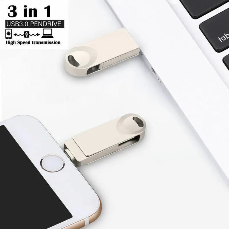 Флешка 128 ГБ 3 в 1 iPhone USB флэш накопитель OTG 0 Кле Usb 256 для iPhone/Android/планшетных ПК|USB