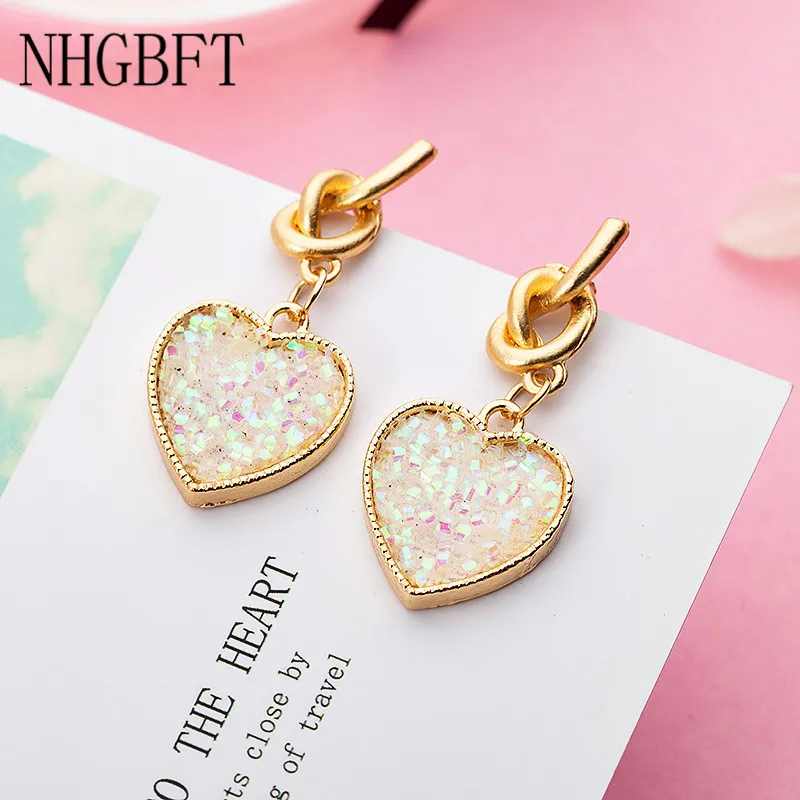 

NHGBFT New Arrivals Colorful pattern Love Heart Earrings For Women Bijoux temperament Drop Earrings Jewelry Dropshipping