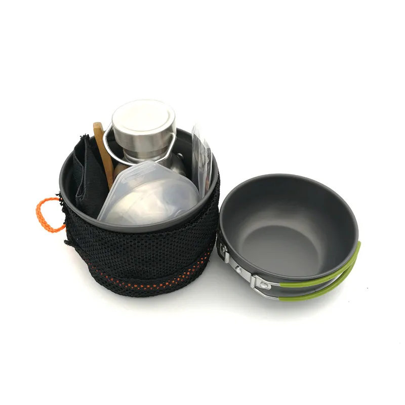 Camping al aire libre de utensilios de cocina conjunto de aleación de aluminio de la olla de senderismo turistas caminando Picnic utensilios de cocina hervidor de agua cubiertos taza Camping al aire libre de utensilios de cocina conjunto de aleación de aluminio de la olla de senderismo turistas caminando Picnic utensilios de cocina hervidor de agua cubiertos taza