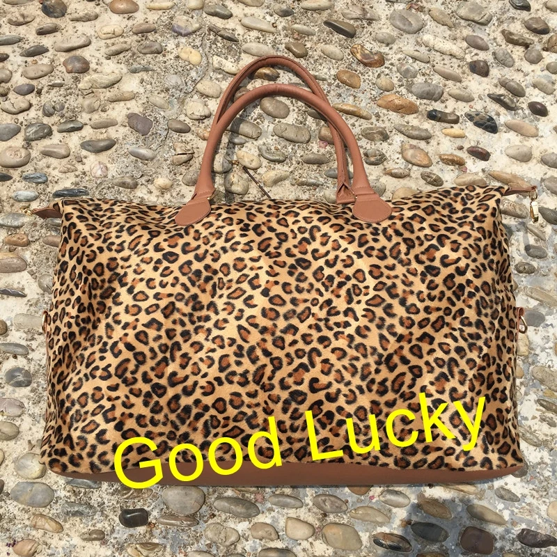 

30 piece 2018 Latest Fashion hot selling good quality leopard travel duffle bag monogram weekender women tote bag