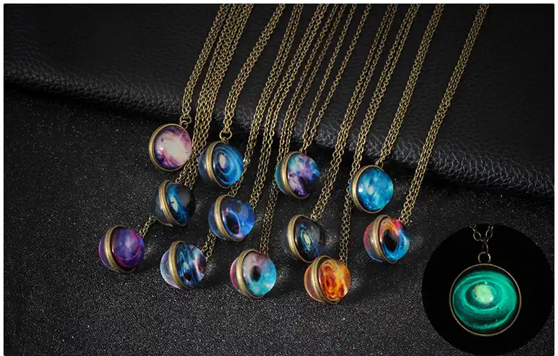 Double Sided Galaxy Universe Planet Ball Pendant Necklace