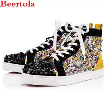 Beertola/Новинка года; Мужская блестящая разноцветная обувь на плоской подошве; повседневная обувь со стразами и яркими шипами; Мужская Дизайнерская обувь; Chaussures