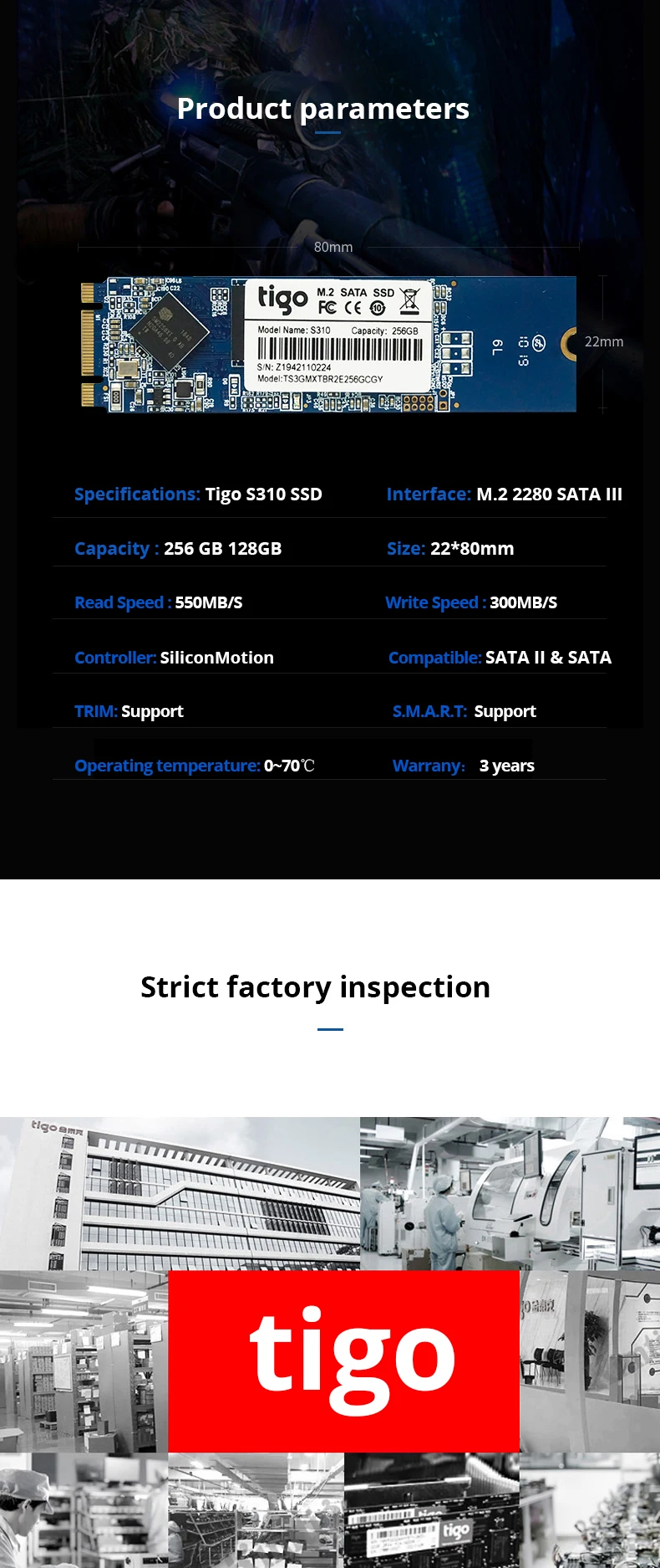 Tigo ssd m2 sata 2280 240gb SATA 3 Protocol S310 disco duro жесткий диск для ноутбука