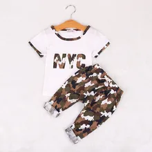 Kids Clothes for Boy Tracksuit Summer Boys Camouflage Sport Suit Letter Print Short Sleeve T shirt + Pants