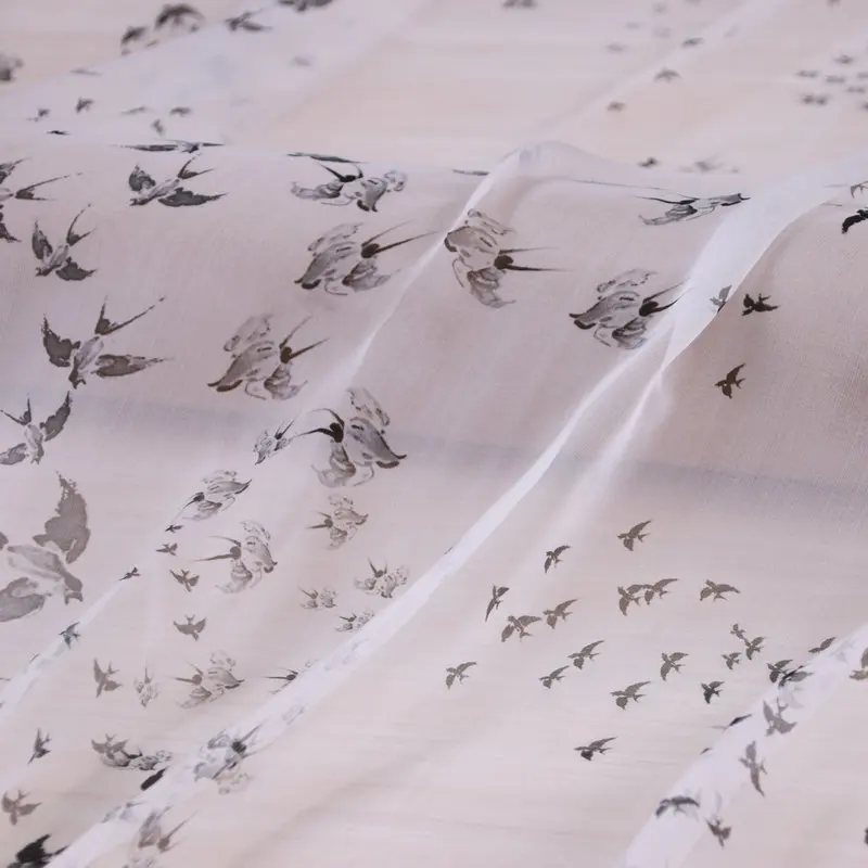 

Sicily swallow printed thin pure silk chiffon fabric 100% Mulberry silk chiffon clothing fabric women shirt dress tissu au metre