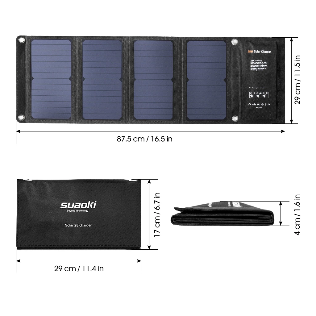Suaoki, портативное складное зарядное устройство на солнечной батарее 28 Вт с быстрой зарядкой QC 3,0, 3 usb-порта, выход 3.1A для iPhone, samsung, планшетов
