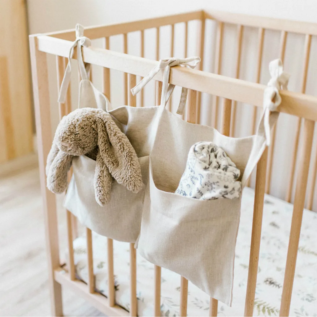 Baby Crib Pocket Nursery Organizer Solid Bedside Toys Hanging Bag Descr Cot Bed Baby Cotton Crib Organizer Toy Diaper