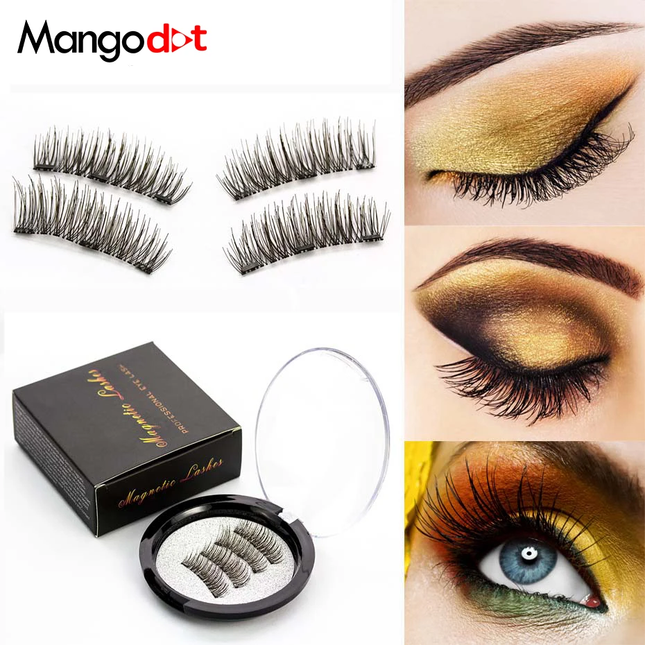 Mangodot Magnetic eyelashes with 3 magnet handmade 3D 6D magnetic lashes natural false eyelashes magnet fake