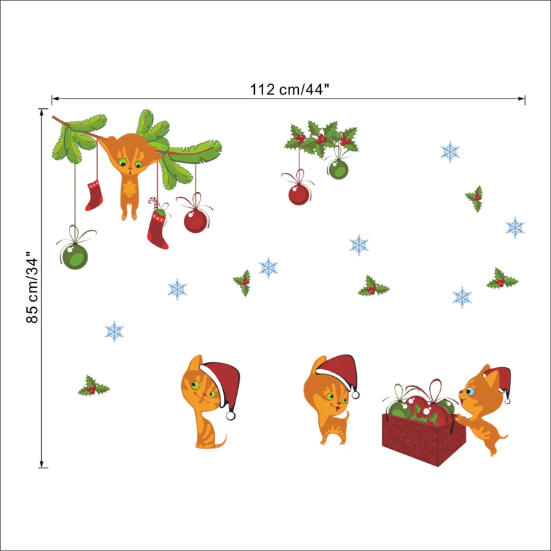 Милые кошки Счастливого Рождества декоративные наклейки на стену дома окна стекло украшения наклейки с животными Diy