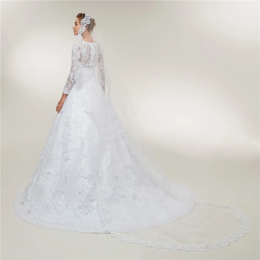 Fansmile Свадебные платья с длинными рукавами и кружевом Vestido De Noiva 2020 размера плюс на