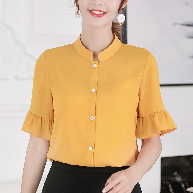 

2019 Women White Shirt Sweet Elegant Ruffles Short Sleeve Shirt Korean Women Casual Street Slim Chiffon Blouse Tunic Ladies Tops