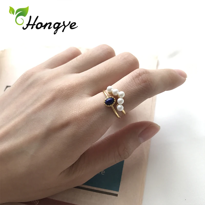

Hongye Adjustable Gold Pearl Rings for Women Sterling Silver 925 Material Anniversary Accessories Fashion Jewelry Ladies Rings
