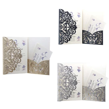 

10pcs/pack Noble Champagne/Silver/Blue Corlor Laser Cut Invitations Cards Kits for Wedding Bridal Shower Birthday Decoration