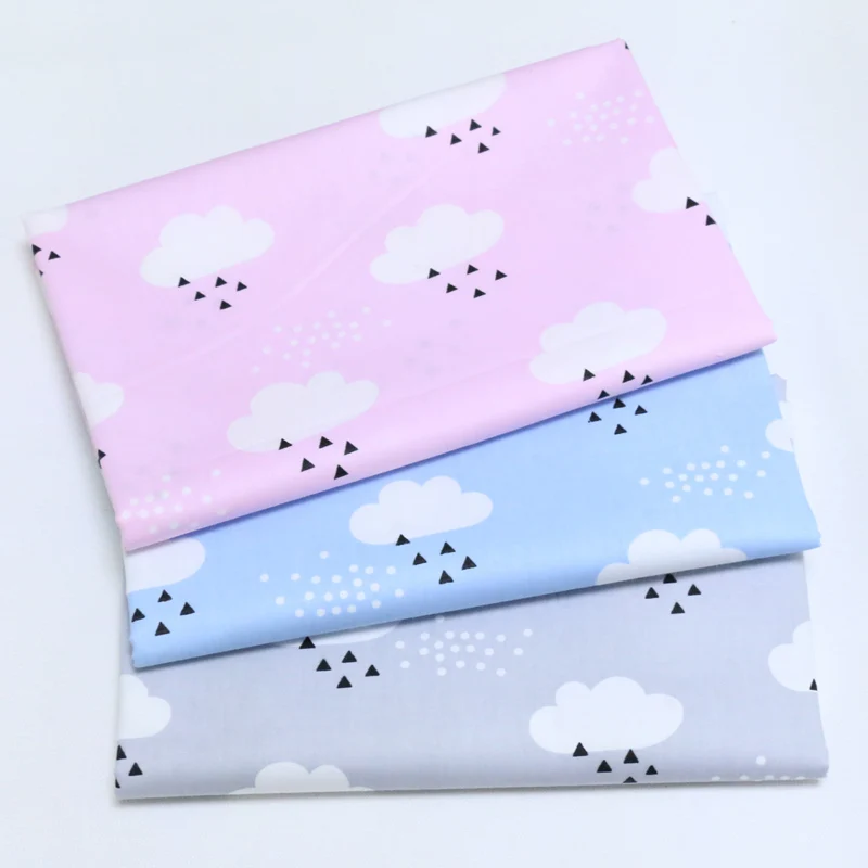 

100% cotton twill cloth new nordic wind PINK BLUE GRAY clouds raindrop fabrics for DIY crib bedding cushions handwork decor tela