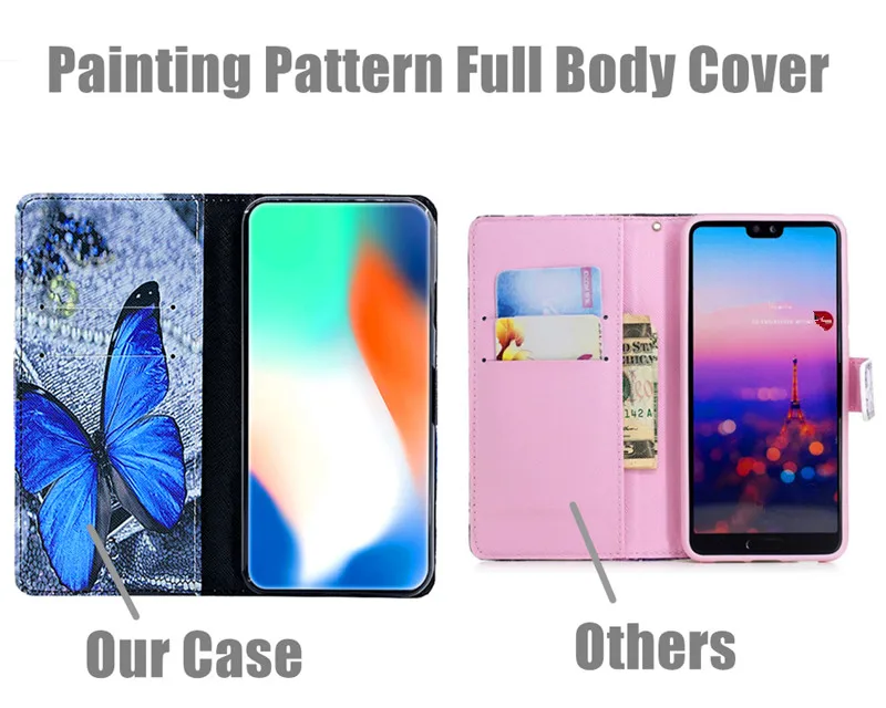 PDGB Painted Wallet Leather Case for Leagoo M5 M7 M8 M9 S8 S9 S10 T5 Z7 Kiicaa Power 5 Mix Color Flower Rose Cover Flip Case