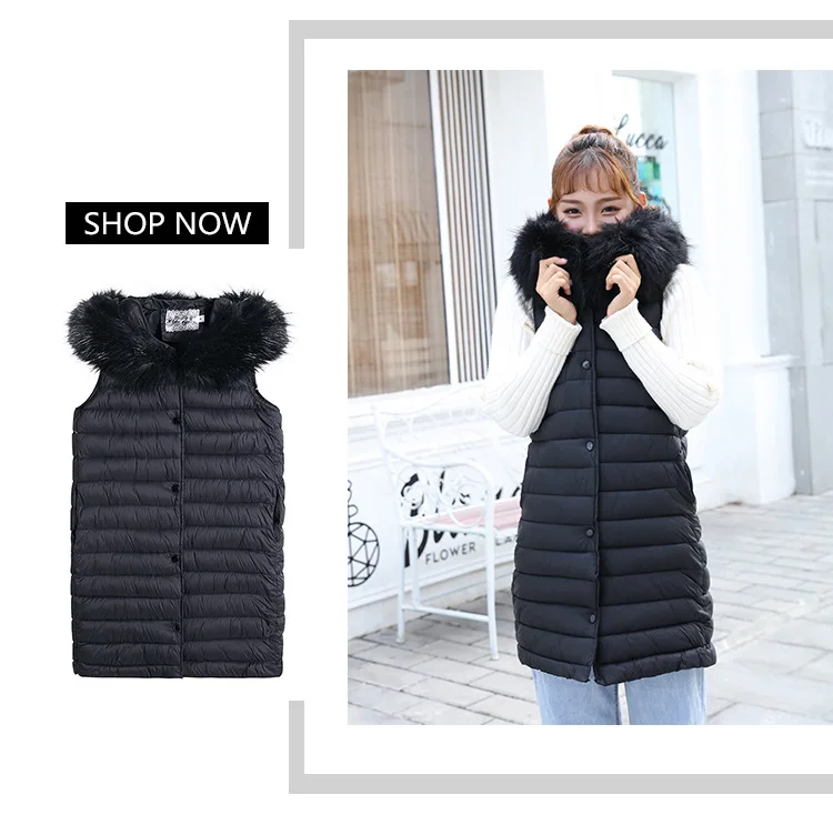 Cold and warm Winter's winter down jacket new Korean version of the long section was thin waist Raccoon Fur big stand vest