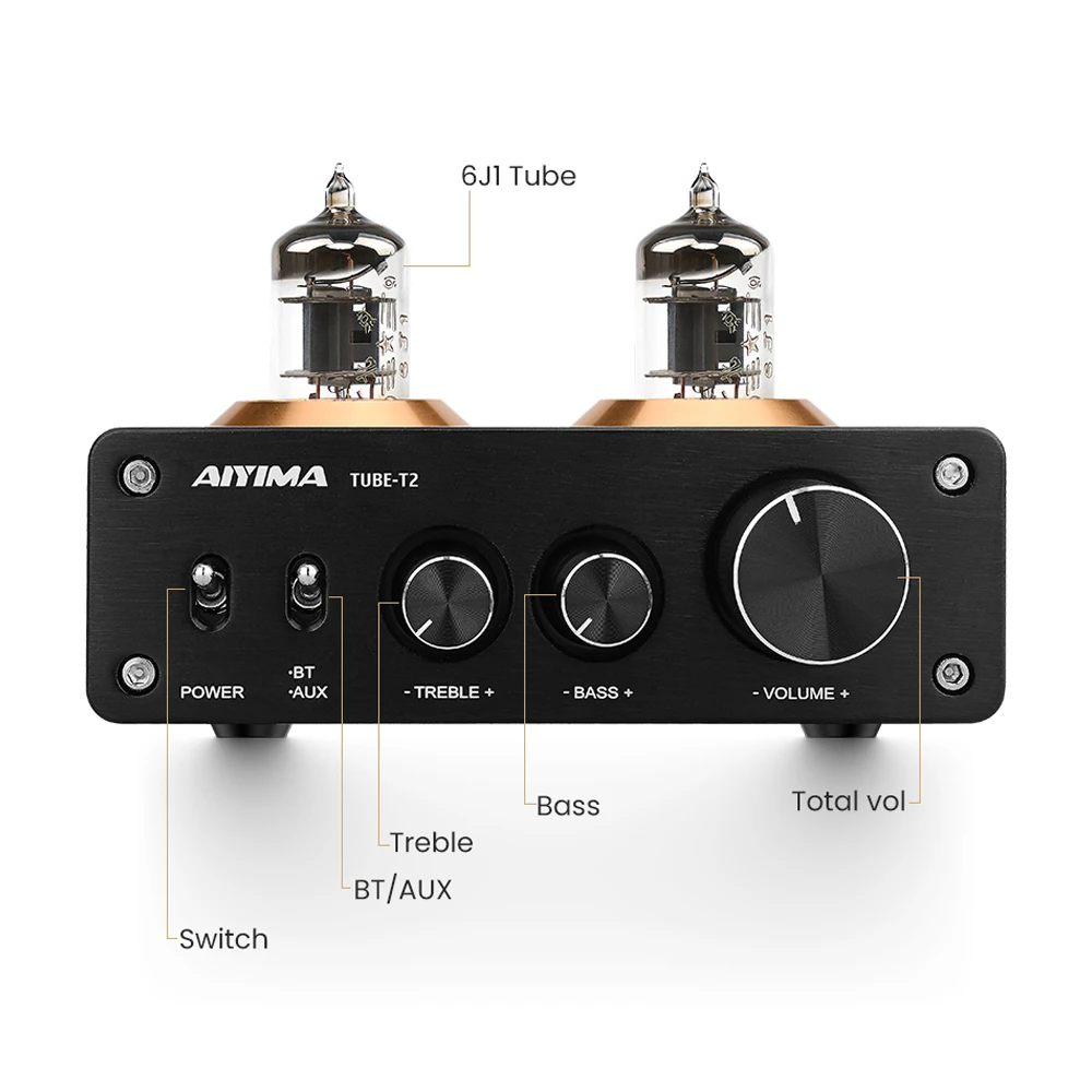 AIYIMA Bluetooth 5.0 HiFi 6J1 Vacuum Tube Preamp Amplifier Stereo Preamplifier With Treble Bass Control For Home Sound Theater