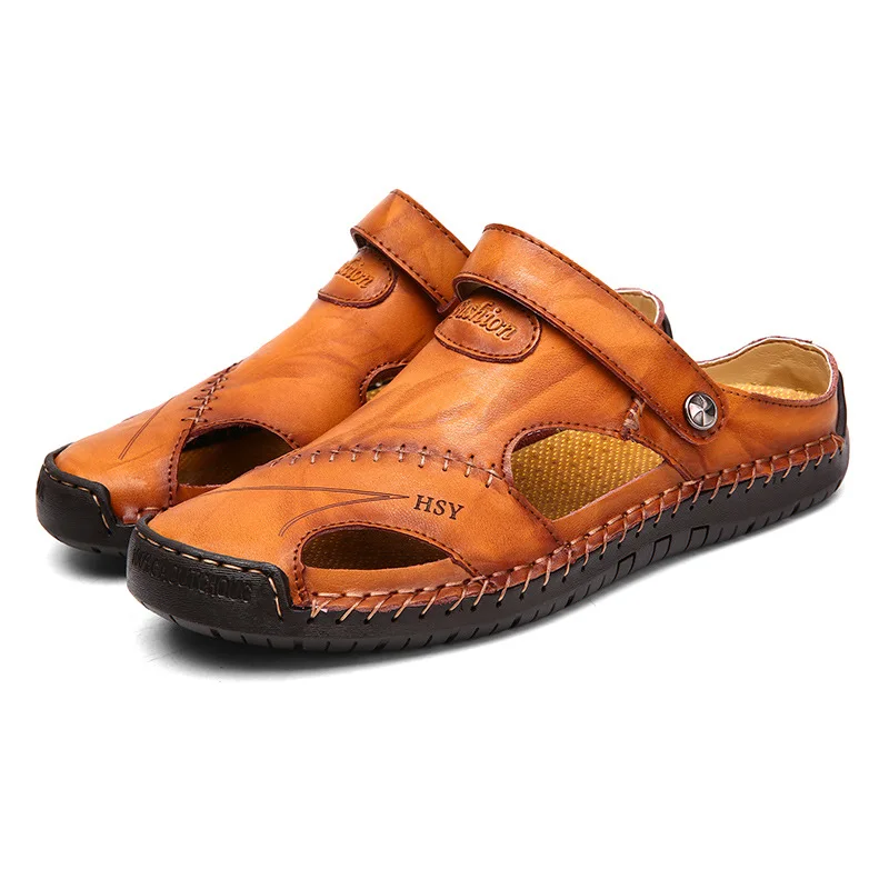 

Summer Sandals Men Leather Classic Roman Sandals 2019 Slipper Outdoor Sneaker Beach Rubber Flip Flops Men Water Trekking Sandals