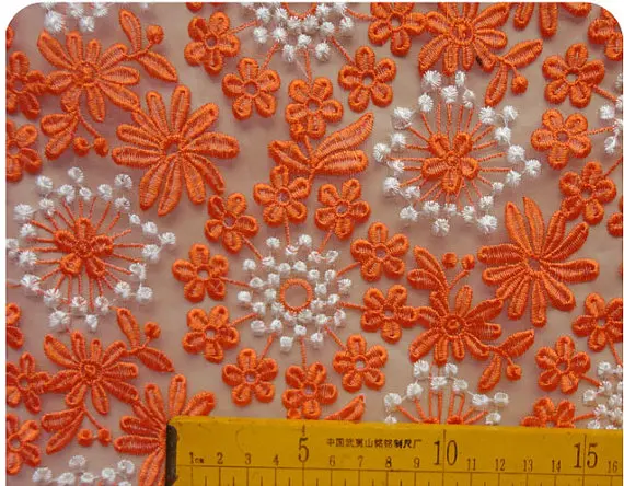 

orange Embroidered Organza Lace Fabric, high quality african lace fabric retro floral vintage lace, 5 yards, MF103
