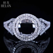 HELON Solid 14k White Gold 6.5-7mm Round Cut Pave 0.4ct Natural Diamonds Engagement Semi Mount Exquisite Women Fine Jewelry Ring