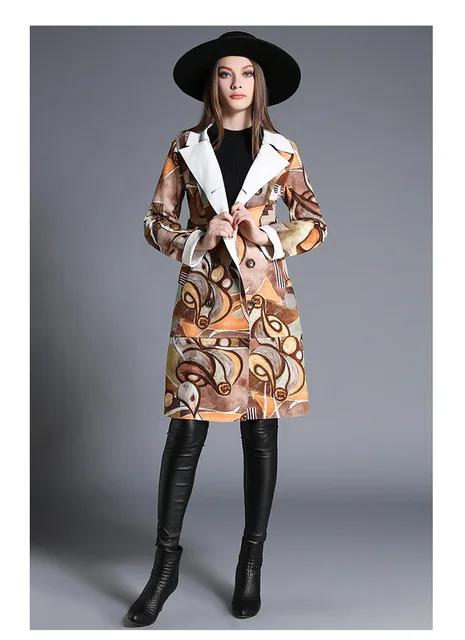 Women Winter Long Suede Coat Trench Slim Empire Waist belt