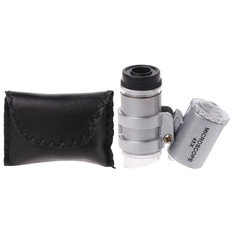 

1pcs Handheld Protable Pocket Mini 45X Microscope Jeweler Loupe Lens Illuminated Magnifier Glass 2 LED With UV Light