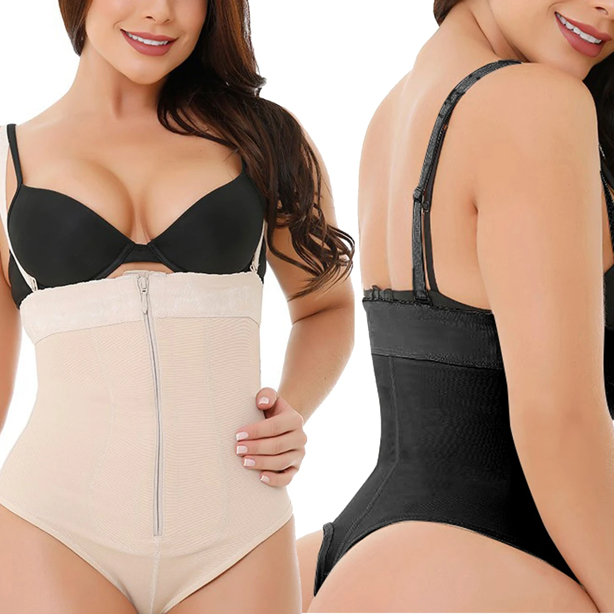 

Shapewear Thong for Women Body Shaper Strapless Body Panty with Removable Straps Seamless Firm Tummy Control Fajas Powernet