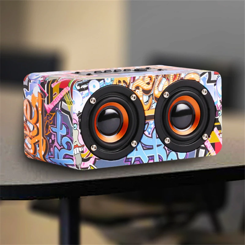 

Portable 10W M5 Bluetooth Speaker Graffiti Wood Mini Desktop 3d stero wireless Bluetooth Speaker Support FM Radio Aux TF